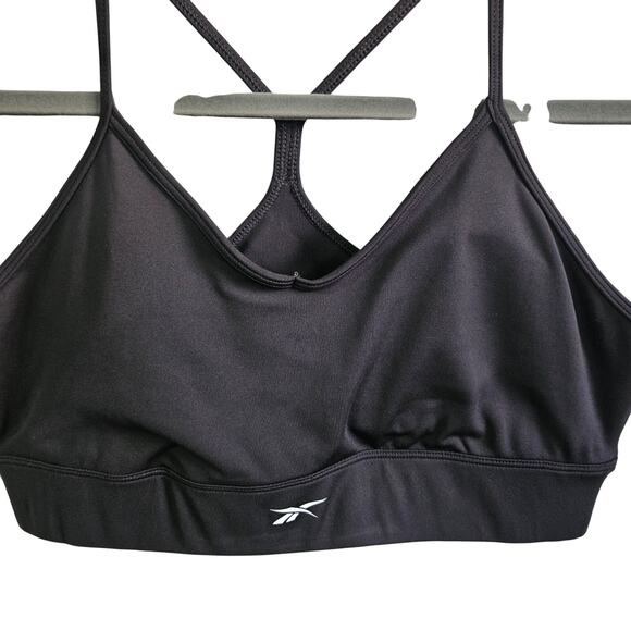 Reebok Womens M Thin Strap Racerback Sports Bra Solid Black Running Athletic Gym - Picture 2 of 4
